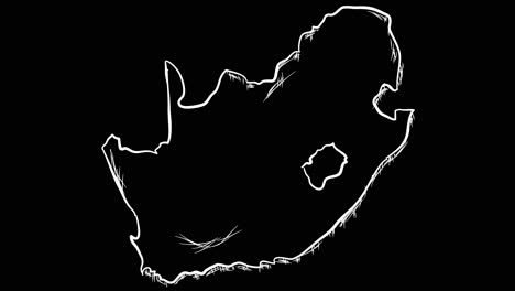 Animated-self-drawing-South-Africa-map-out-line-art,-lines-forming-the-map-outline-against-a-black-background-alpha-channel-mode-overlay,-this-animation-represents-national-pride-and-identity