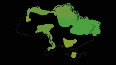 Mapa-Animado-De-Ucrania-Autodibujado-En-Arte-Lineal,-Con-Líneas-Que-Forman-El-Contorno-Del-Mapa-Contra-Un-Fondo-Negro-Con-Superposición-En-Modo-De-Canal-Alfa,-Esta-Animación-Representa-El-Orgullo-Y-La-Identidad-Nacionales