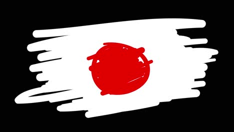 Dibujo-Animado-De-Una-Bandera-Japonesa,-Con-Líneas-Que-Forman-El-Contorno-De-La-Bandera-Sobre-Un-Fondo-Negro