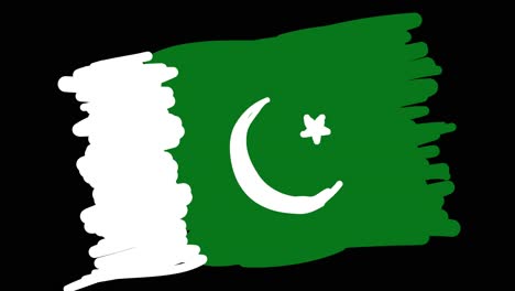 Dibujo-Animado-De-La-Bandera-De-Pakistán-En-Forma-De-Arte-Lineal,-Con-Líneas-Que-Forman-El-Contorno-De-La-Bandera-Sobre-Un-Fondo-Negro