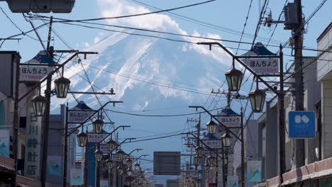 Close-up-of-Mount-Fuji-at-a-famous-photo-spot-in-the-Streets-of-Fujiyoshida-in-Kawaguchiko-in-Japan