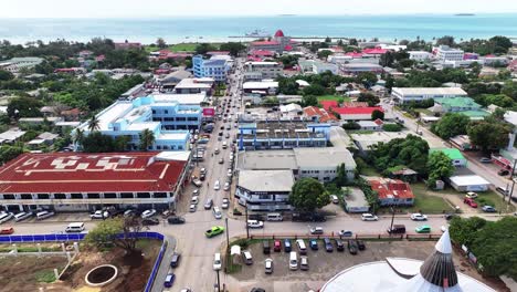 Catholic-Basilica-of-Saint-Anthony-of-Padua-and-main-street-to-seaside-in-Nuku'alofa,-Tonga