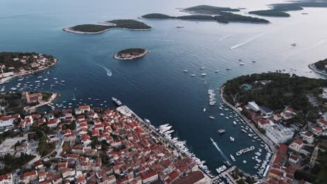 Aerial-drone-flying-over-Hvar-old-town-in-Croatia