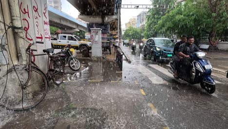 Water-leaking-from-bridge-pipe-due-to-rain-and-falling-down