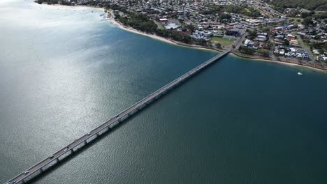 Bribie-Island-Bridge-In-Queensland,-Australia---Drone-Shot