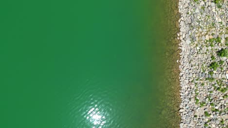 Aerial-View-of-Lake-Landscape-in-Kabul-Afghanistan,-Blue-sky