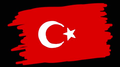 Animated-self-drawing-Turkish-flag-in-line-art,-with-lines-forming-the-flag-outline-against-a-black-background