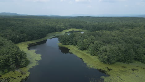 Drone-rises-and-pulls-back-above-Lake-Fitzgerald-Northampton-Massachusetts