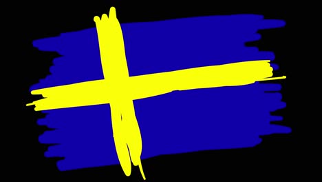 Animierte,-Selbstzeichnende-Schwedische-Flagge-In-Strichzeichnung,-Wobei-Linien-Den-Umriss-Der-Flagge-Vor-Einem-Schwarzen-Hintergrund-Bilden