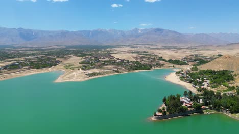 Vista-Aérea-Del-Paisaje-Del-Lago-En-Kabul-Afganistán,-Cielo-Azul