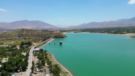 Vista-Aérea-Del-Paisaje-Del-Lago-En-Kabul-Afganistán,-Cielo-Azul