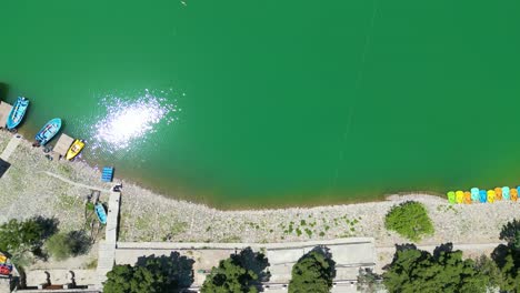 Aerial-View-of-Lake-Landscape-in-Kabul-Afghanistan,-Blue-sky