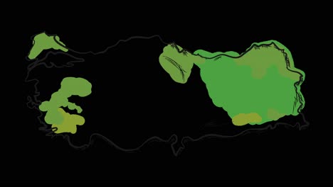 Mapa-Turco-Animado-Autodibujado-En-Arte-Lineal,-Líneas-Que-Forman-El-Contorno-Del-Mapa-Contra-Un-Fondo-Negro-Con-Superposición-En-Modo-De-Canal-Alfa,-Esta-Animación-Representa-El-Orgullo-Y-La-Identidad-Nacionales