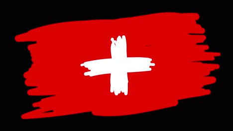 Bandera-Suiza-Animada-Dibujada-A-Mano-En-Arte-Lineal,-Con-Líneas-Que-Forman-El-Contorno-De-La-Bandera-Sobre-Un-Fondo-Negro