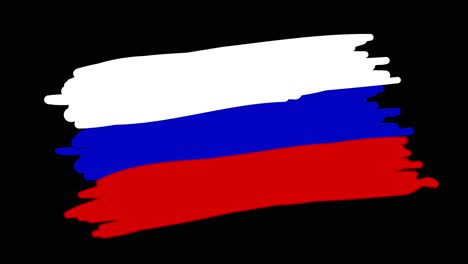 Animierte,-Selbstzeichnende-Russische-Flagge-In-Strichzeichnung,-Mit-Linien,-Die-Den-Umriss-Der-Flagge-Vor-Einem-Schwarzen-Hintergrund-Bilden