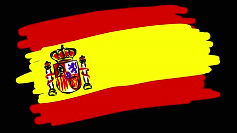 Animated-self-drawing-Spanish-flag-in-line-art,-with-lines-forming-the-flag-outline-against-a-black-background