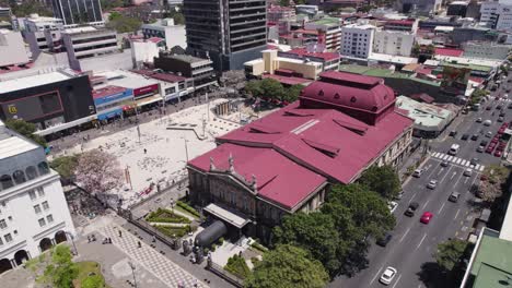 National-theater-of-costa-rica-in-san-jose-during-the-day,-aerial-view