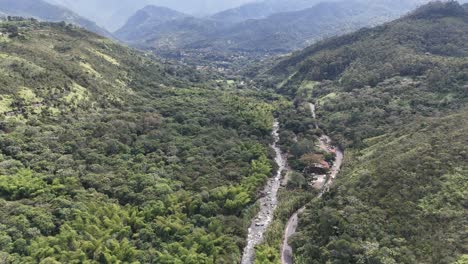 Aerial-perspective-from-a-drone-showing-the-Pance-River-on-the-outskirts-of-Cali,-Colombia