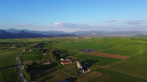 Village-in-Greece,-green-land,-mountains-highlights-near-Kastoria,-Greece