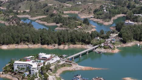 High-angle-view:-Variable-shoreline-of-Penol-Reservoir-in-low-water