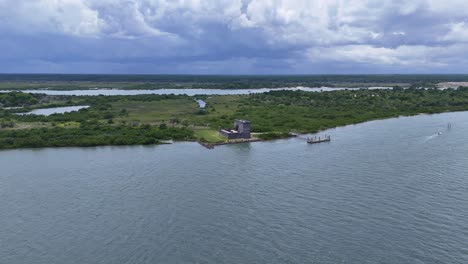 Wide-drone-shot-of-Fort-Matanzas-National-Monument-in-Florida