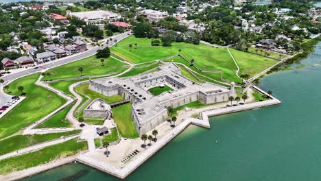 Toma-Panorámica-Con-Dron-Giratorio-Del-Castillo-De-San-Marcos-En-St.