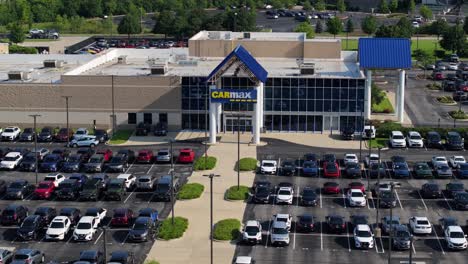 Aerial-View-Above-CarMax,-Car-Dealer-Business-with-Used-Cars-for-Sale