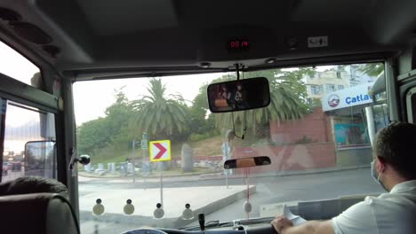 View-from-the-front-of-a-bus-carrying-passengers-through-Istanbul's-streets