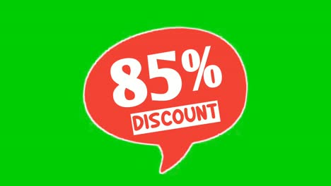 Discount-85%-percent-text-animation-motion-graphics-in-speech-bubble-suitable-for-your-flash-sales,black-Friday,-shopping-projects-business-concept-on-green-screen-video-elements