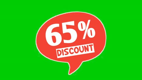 Discount-65%-percent-text-animation-motion-graphics-in-speech-bubble-suitable-for-your-flash-sales,black-Friday,-shopping-projects-business-concept-on-green-screen-video-elements