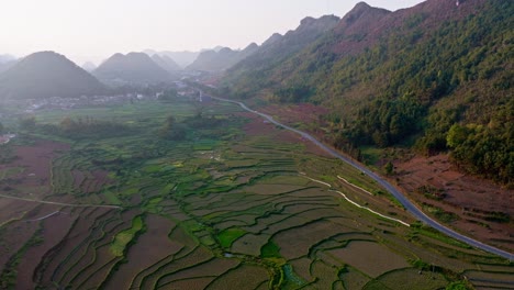 This-footage-captures-the-stunning-terraced-rice-fields-and-the-surrounding-mountainous-landscape-in-Ha-Giang,-North-Vietnam