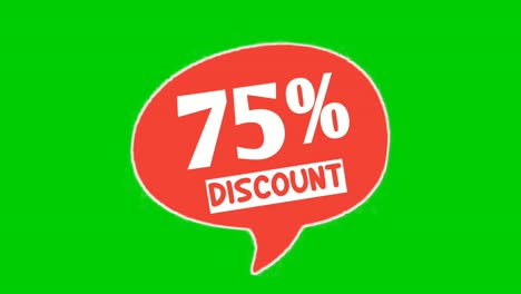 Discount-75%-percent-text-animation-motion-graphics-in-speech-bubble-suitable-for-your-flash-sales,black-Friday,-shopping-projects-business-concept-on-green-screen-video-elements