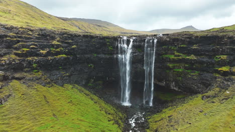 Fossa-Waterfall-in-Spring:-Aerial-Magic-of-Denmark's-Faroe-Islands