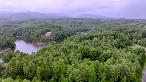 aerial-slow-push-toward-table-rock-mountain-from-lake-james-nc