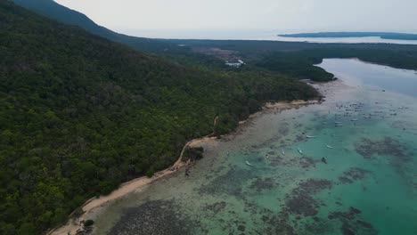 Aerial-view-of-Alano-Beach-in-Karimunjawa-Island,-a-touristic-place-in-Central-Java,-Indonesia