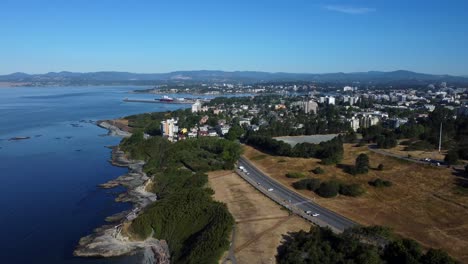 Coast-Of-Victoria-City-On-Vancouver-Island-In-Canada---Aerial-Drone-Shot