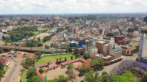 Drone-Shot-in-motion-of-the-city-centre-of-Nairobi-in-Kenya,-Africa-at-daytime