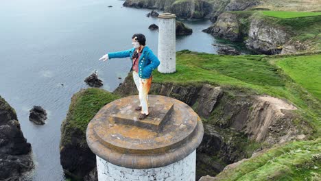 Ireland-epic-Locations-drone-closeup-of-landmark-at-Tramore-Waterford-Ireland,-warning-ships-of-the-dangers-of-the-Waterford-coastline