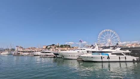 Cannes,-France-established-of-main-port-with-modern-luxury-yacht-,-international-film-festival