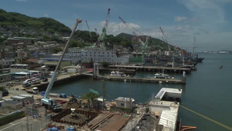 Wide-Shot-of-Cargo-Ship-Port-in-Nagasaki,-Japan