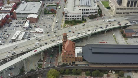 Circling-around-Richmond's-iconic-landmark-Clock-Tower-as-well-its-nearby-highway