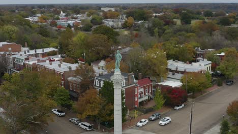 Drone-circling-around-Confederate-Soldier-overlooking-Downtown-Richmond