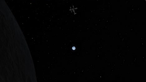 A-space-station-orbits-around-the-dark-side-of-the-Moon-with-the-Earth-far-in-the-distant-background-in-this-realistic-and-high-quality-4K-animation-of-space-exploration