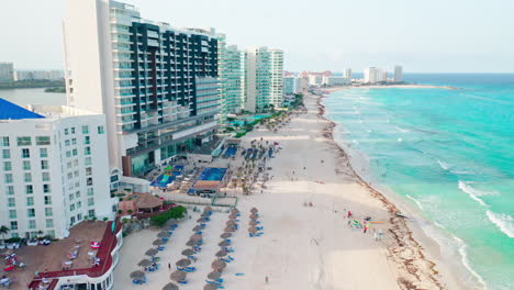 Drone-shot-over-Cancun-beach---Mexico