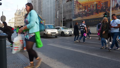 Pedestrian-people-walking-on-zebra-crossing-on-street