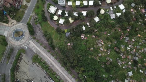 Aerial-Bird-Eye-View-of-Abandoned-UFO-Village-Ghost-Town-in-Wanli-Taiwan