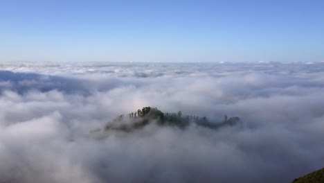 Madeira,-Portugal---Wolkenmeer-Bedeckt-Die-Grünen-Bäume-Auf-Dem-Berggipfel---Luftaufnahme