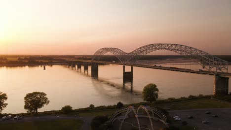 Flying-around-Downtown-Memphis-Skyline-at-Sunset-4K