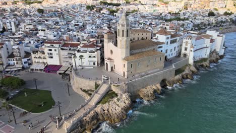 Aerial-views-of-Sitges-village-nearby-the-coast-of-Barcelona