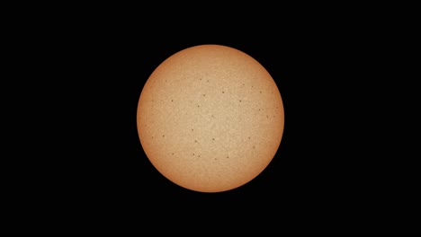 Una-Animación-3D-De-4k-Del-Sol-Aislado-En-Negro,-Girando-En-El-Espacio-Como-Se-Ve-Desde-Una-órbita-Estacionaria-Alta,-Con-Manchas-Solares-Y-Corona-Ligeramente-Visibles-En-La-Superficie.